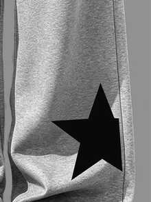 Women's Casual Fashion Grey & Black Pentagram Graphic Print 2 In 1 Asymmetric Shoulder Short Sleeve T-Shirt & Wide Leg Pants Set - Multicolor - View 3