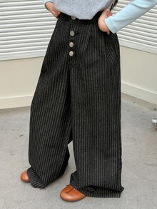 DAZY Tween Girl) Straight Leg Striped Autumn/Winter Long Pants Black Basic Style - Black - View 6