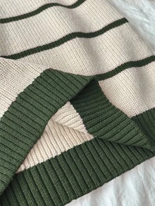 GlowEve CURVE 大尺碼條紋圖案翻領休閒長袖套頭毛衣 秋冬款 - 彩色 - 查看 6