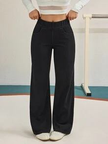 Flexra Petite Women's Black Stretch Slim Fit Straight Leg Jeans - Black - View 6