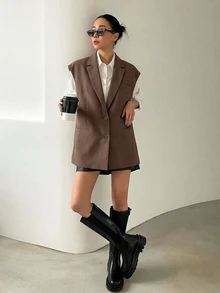 DAZY Women's Solid Color Casual Versatile Suit Vest - Brown - View 3