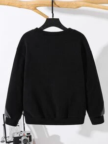 SHEIN 兒童青少年男孩休閒運動圖案黑色運動衫外套，Y2K上衣，適合秋冬、學校、家庭聚會、度假、派對，秋季穿搭，冬季穿搭 - 彩色 - 查看 3