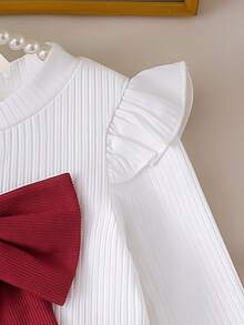 Souflis Souflis 2pcs Baby Girls Princess Big Bow Trim Rib Knit Ruffle Shoulder Corduroy A Line Skirt T Shirt Set Christmas Party Homecoming Fall Style Fall Outfits - Red - View 6