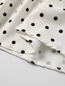 Easura Plus Size Casual Black & White Polka Dot Cinched Waist Long Sleeve Bell Sleeve Blouse - Apricot - View 8