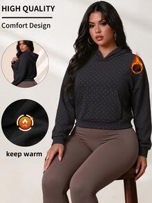 SHEIN Rhythm Era Women's Plus Size Polka Dot Print Thermal Lined Thick Sweatshirt - Black - View 7