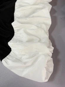 GlowEve CURVE 女款大尺碼黑白拼接牛奶絲泡泡裙收腰洋裝，小立領、盤扣裝飾，優雅設計，適合婚禮、宴會、派對，長袖小黑裙，荷葉邊裙襬 - 彩色 - 查看 3