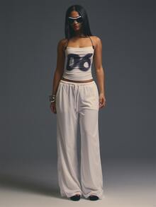 MUSERA White Graphic Back Detail Low Rise Straight Leg Trousers Fall Autumn Winter Coolgirl Halloween Party Going Out Concert Rave Disco Graphic Camo Sexy - White - View 1