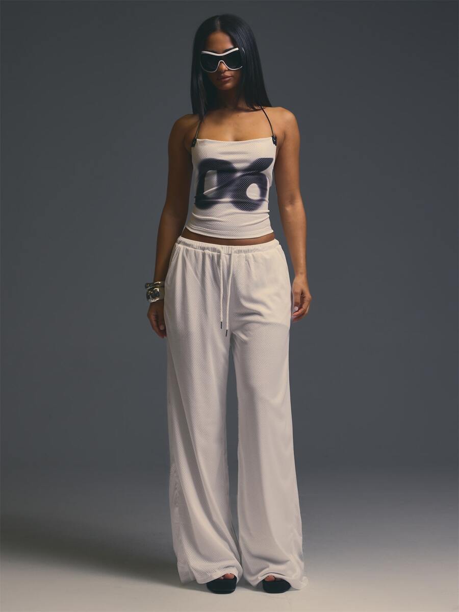 MUSERA White Graphic Back Detail Low Rise Straight Leg Trousers Fall Autumn Winter Coolgirl Halloween Party Going Out Concert Rave Disco Graphic Camo Sexy - White - View 1
