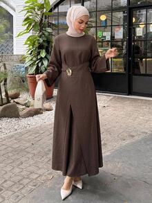 DAZY Women's Metal Decor Casual Party Long Dress - Coffee - View 3