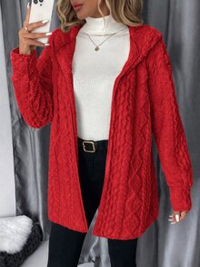 SHEIN Clasi 大尺碼女款拉鍊抓絨連帽外套，秋冬款 - 紅色 - 查看 4