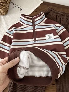 SHEIN Little Byeori 兒童 2件組小男孩休閒套裝－立領套頭連帽衛衣與保暖內裡秋季長褲，適合冬季、學校、返校穿著，舒適套裝 - 彩色 - 查看 7