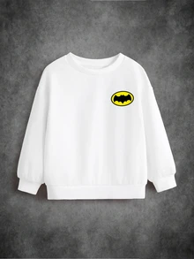 BATMAN X SHEIN Young Boy Bat Pattern Casual Daily Long Sleeve Sweatshirt - White - View 6