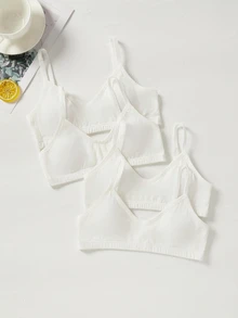 4pcs Girls' Bra Set, Traceable Cotton, Student Wear, Removable Cups, White - White - View 1