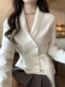 DAZY Women's Elegant Korean Style Long Sleeve Solid Color Cardigan, Autumn/Winter - White - View 7