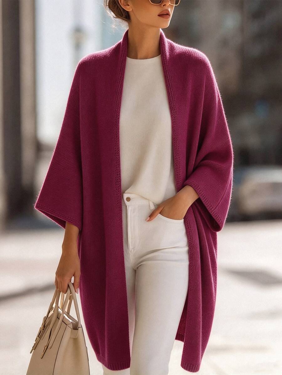 SHEIN Women's Solid Color Casual Versatile Daily Wear Cardigan - Red Violet - View 1