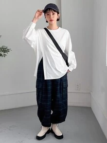 FRIFUL Women's Solid Color Casual Versatile Daily Long Sleeve T-Shirt Everyday White - White - View 6