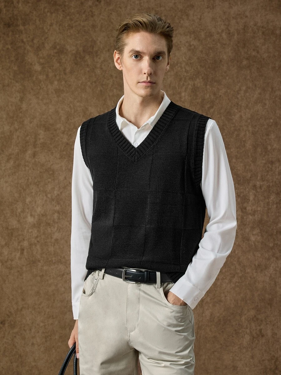 Manfinity CityGents Men's Solid Color Casual Daily Knit Vest - Black - View 1