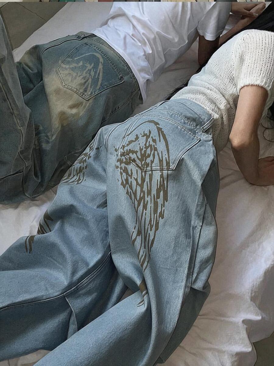 DAZY 女款韓式休閒水洗破洞牛仔長褲 秋季校園風 - 霧霾藍 - 查看 1
