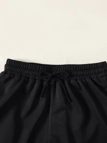 SHEIN Serisse Kids Tween女孩針織春夏新款時尚休閒極簡風棕色T恤配繫帶寬鬆長褲2件套，日常百搭度假款 - 黑色 - 查看 4