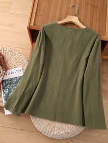 Rusticease Plus Size Minimalist Versatile Button Long Sleeve Shirt - Army Green - View 2
