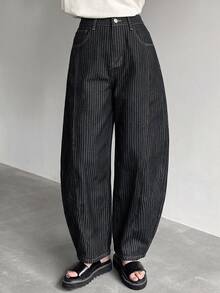 Livesso 純色寬鬆彎腿休閒街頭風夏季牛仔短褲 女款牛仔吊帶褲與連身褲 - 藍色 - 查看 7