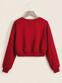 SHEIN EZwear 2件裝素色插肩袖長袖衛衣上衣，秋季日常上學穿搭，淺灰色與黑色，休閒基礎款 - 紅色 - 查看 3