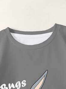 LOONEY TUNES X SHEIN Young Boy Letter Cartoon Print Casual Daily Short Sleeve T-Shirt - White - View 6