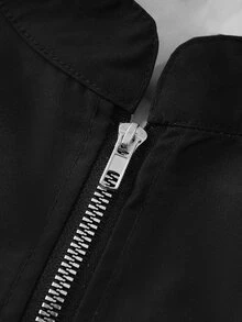 ROMWE MEN Men's Patchwork Striped Zip-Up Sports Jacket - Black - View 5