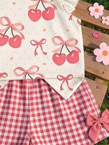 女嬰休閒時尚可愛荷葉袖圓領上衣，適合春夏穿著 - 彩色 - 查看 5