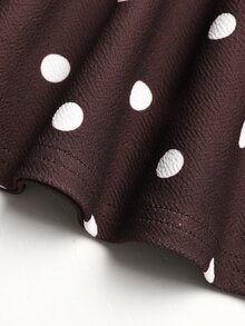 SHEIN Tween女孩秋冬休閒法式優雅棕色與白色波點印花方領對比蕾絲長袖洋裝，適合返校、日常穿著、假期穿搭、秋冬疊穿 - 棕色 - 查看 6