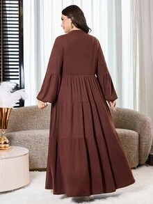 Al Najma Plus Size Women's Button Long Sleeve Arabian Dress - Coffee Brown - View 2