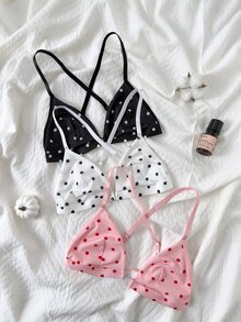 Napfluff Bộ 3 món áo ngực cài trước họa tiết chấm bi phong cách casual thoải mái cho cô gái châu Á - Nhiều màu - Xem 4