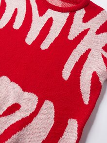 Manfinity Hypemode Men's Crew Neck Long Sleeve Graphic Detail Casual Sweater, For Fall Winter - Red - View 3