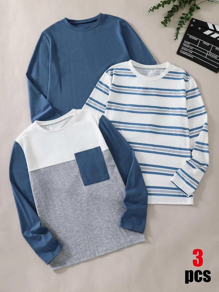 SHEIN Little Byeori 3PCS Tween Boys T-Shirts - Multicolor - View 1