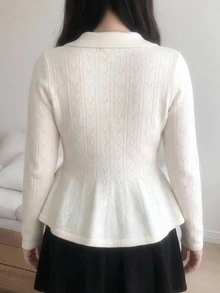 Dazy Plus Cardigan Gaya Korea Lengan Panjang Kerah Lipat Warna Polos Musim Gugur/Dingin dengan Hiasan Ruffle - Aprikot - View 7