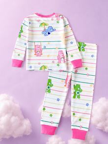 SHEIN X Care Bears 女童休閒簡約居家服套裝，柔軟舒適長袖長褲，適合秋冬，貼身剪裁 - 彩色 - 查看 4