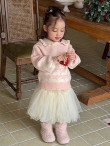 DAZY Infant/Toddler (Girl) Turn Collar Autumn/Winter Long Sleeve Cartoon Sweater - Pink - View 6