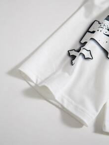 ROMWE MEN Men's Face-Covering Boy Graphic Print Long Sleeve T-Shirt, Autumn Style - White - View 5