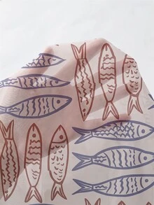 Elavelle Women's Spring/Summer Random Print Drawstring Ruched Line Art Fish Swim Cover-Up Only Bottom Sexy Beach Party Halloween Festival Going Out Outfit - Multicolor - View 7