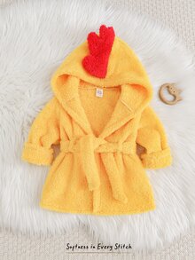 Cozy Pixies 嬰兒男孩嬰兒女孩可愛舒適毛絨布料長款浴袍，適用浴室、海灘與日常穿著，秋冬款 - 黃色 - 查看 3