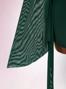 Amplova Romantic Vacation Earthy Tone Low-Cut Draping Collar, Flared Sleeves, Bodycon Mini Dress - Dark Green - View 6