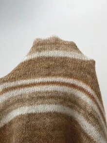 Aloruh 女款拼色修身百搭日常穿著長袖毛衣，棕色條紋秋季復古休閒舒適街頭風，適合日常、夜晚與假期 - 卡其色 - 查看 9