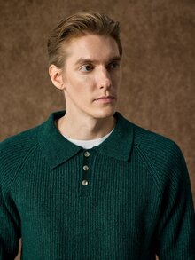 Manfinity CityGents Men's Ribbed Minimalist Button Half-Placket Long Sleeve Sweater - Dark Green - View 7