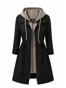 EMERY ROSE Women's Loose Minimalist Contrast Color Cinched Waist Casual Jacket Fall Winter Cloth For Women Autumn - Brown - View 1