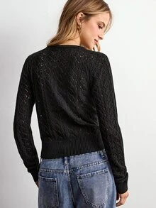 Willow Rêve Women's Solid Color Casual Versatile Daily Outing Cardigan - Black - View 2