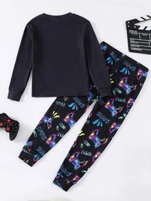 Piyama Anak Laki-laki Remaja 2 Potong Motif Konsol Game Fluorescent, Kerah Bulat, Lengan Panjang, Celana Panjang, Kasual, Nyaman, Pas di Rumah, Cocok untuk Musim Gugur/Dingin, Acara Keluarga, Pesta Piyama, Pemotretan. - MultiWarna - View 2
