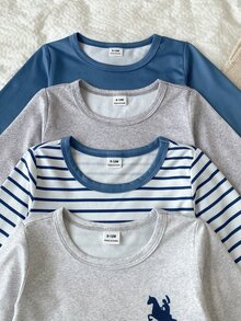 SHEIN Vintaside Kids 男嬰極簡圓領長袖上衣 4件組 - 彩色 - 查看 5