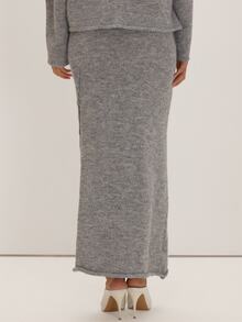 MUSEYN Grey Knit Asymmetric Button Maxi Skirt Versatile Everyday Casual Chic Date Night New Season Fall Cosy - Grey - View 4
