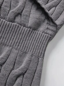 SHEIN Women Fall Winter Shawl Collar Cable Knit Dress Surplice V-Neck Long Sleeve Bodycon Midi Dress - Dark Grey - View 7