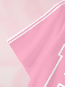 HELLO KITTY AND FRIENDS | SHEIN تي شيرت مخطط بطباعة إنجليزية للفتيات المراهقات، متعدد الاستخدامات للارتداء اليومي - أبيض - مشاهدة 4